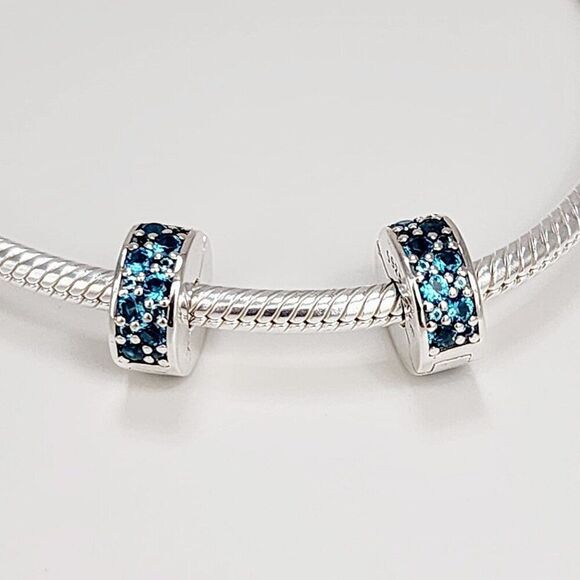 Pandora Green Blue Mosaic Clip Charms - Picture 1 of 3